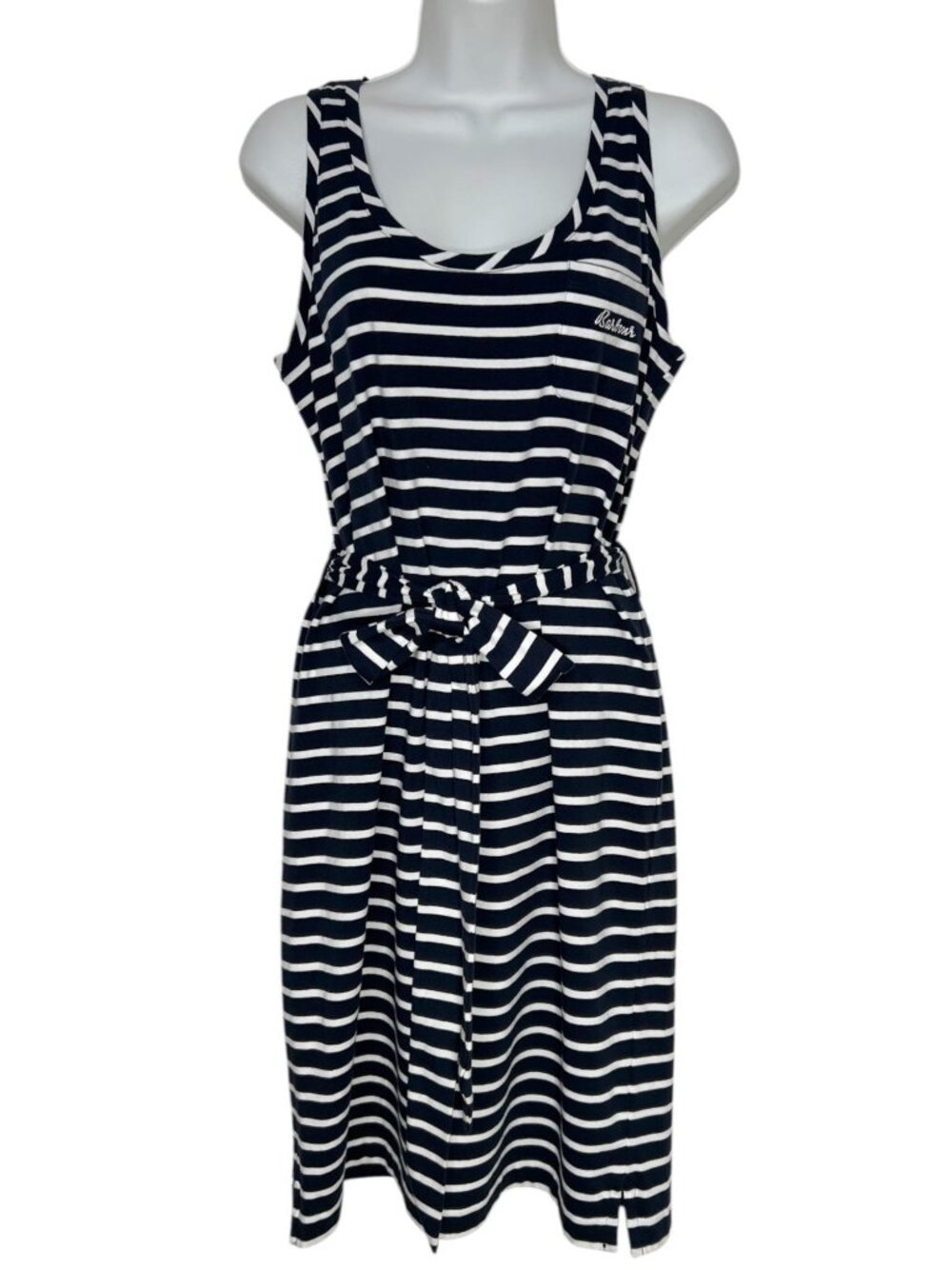 Barbour Patterson Striped Tank Dress Navy White Jersey Knit Belted Size 6